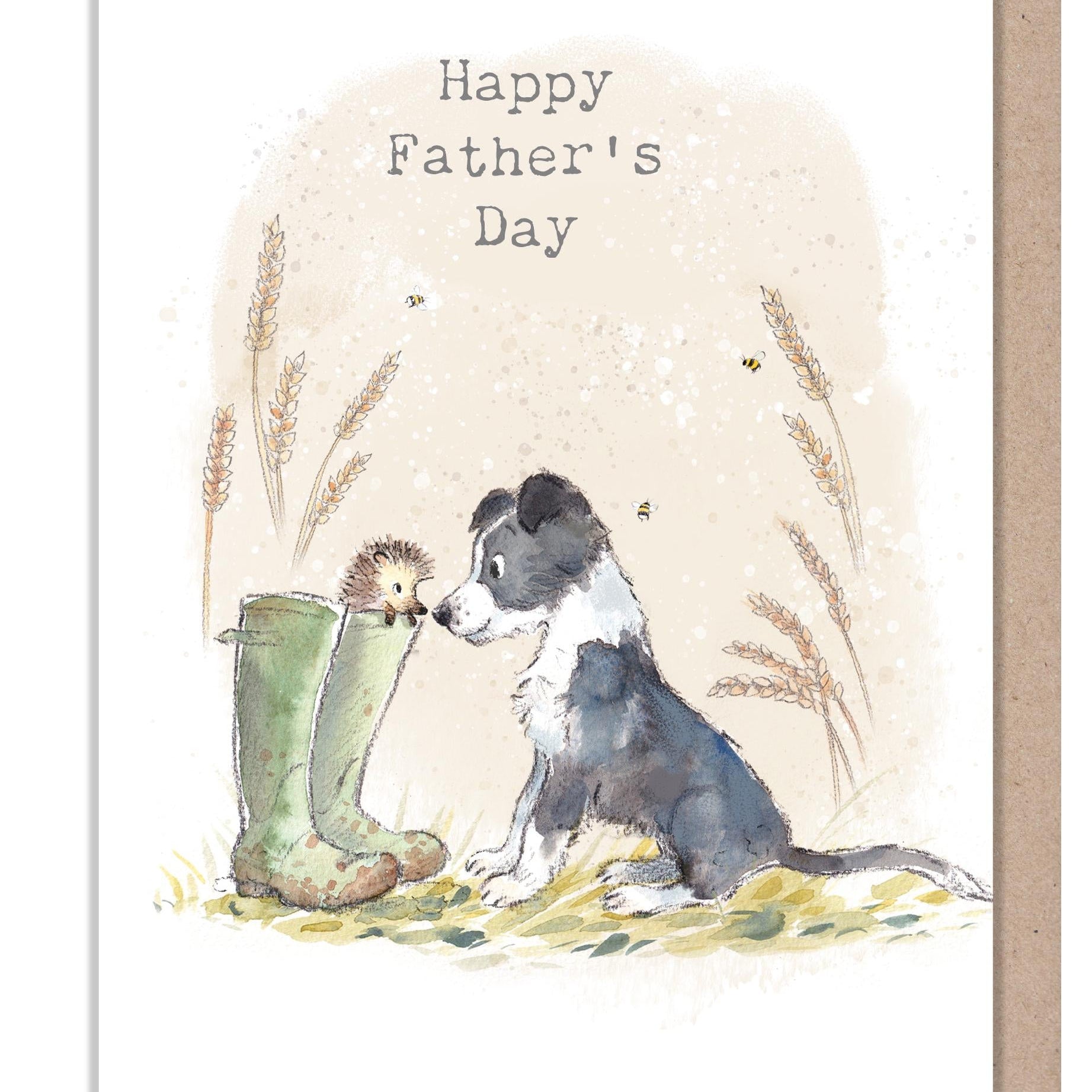 Father's Day Card - Happy Father's Day - Collie Puppy with Hedgehog in Boot