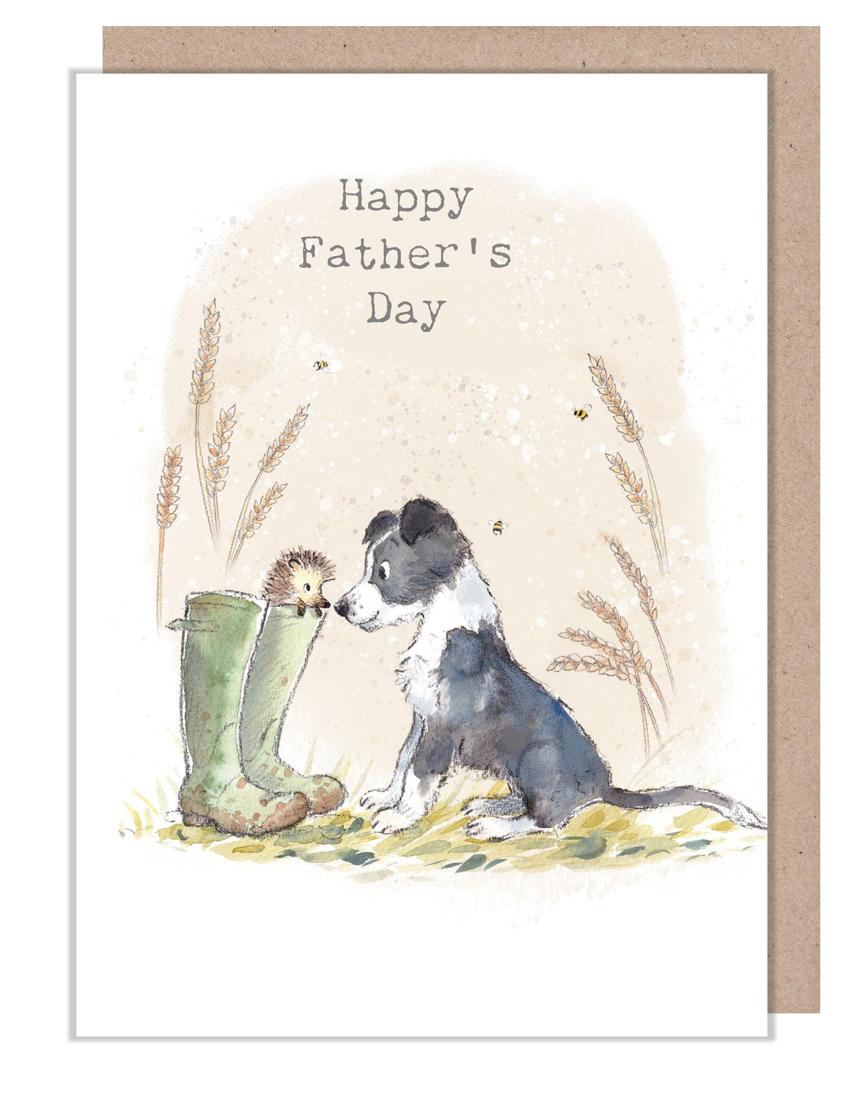 Father's Day Card - Happy Father's Day - Collie Puppy with Hedgehog in Boot