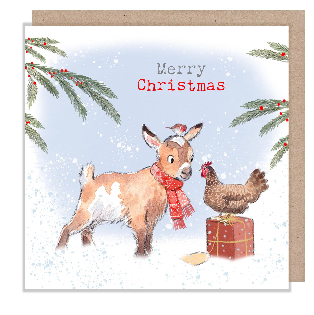 Merry Christmas Card - Goat and Hen