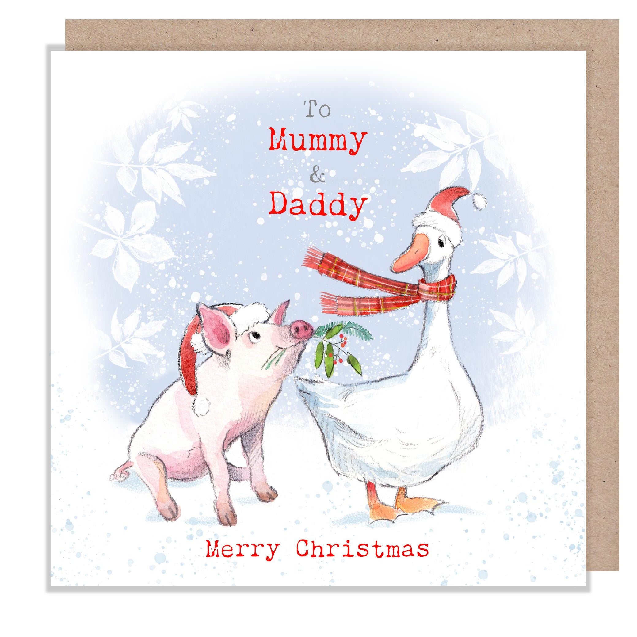 Mummy & Daddy Christmas Card - Piglet and Goose