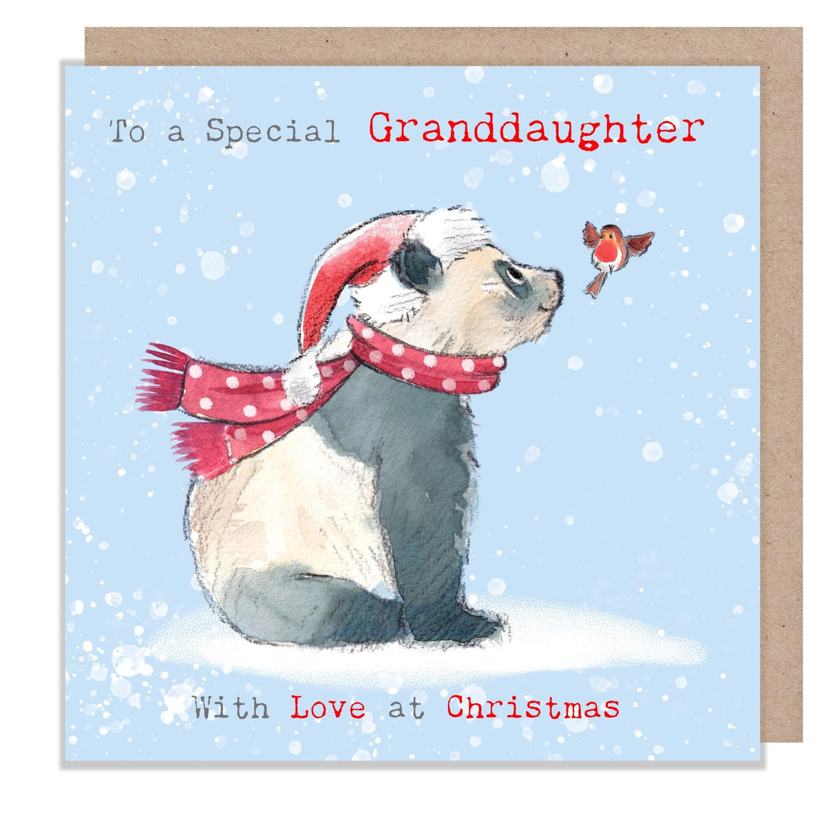 Granddaughter Christmas Card - Panda with Robin
