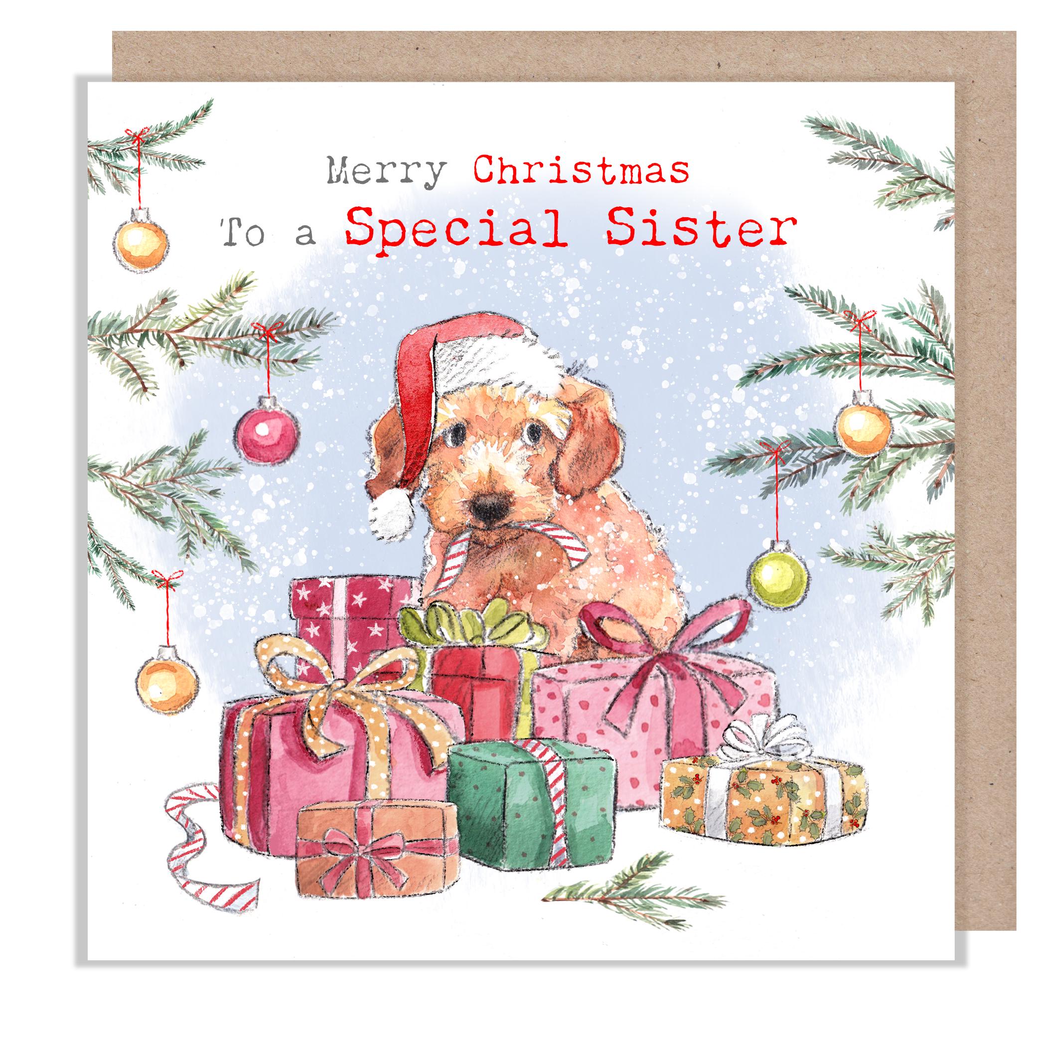 Special Sister Christmas Card - Cockapoo with Presents