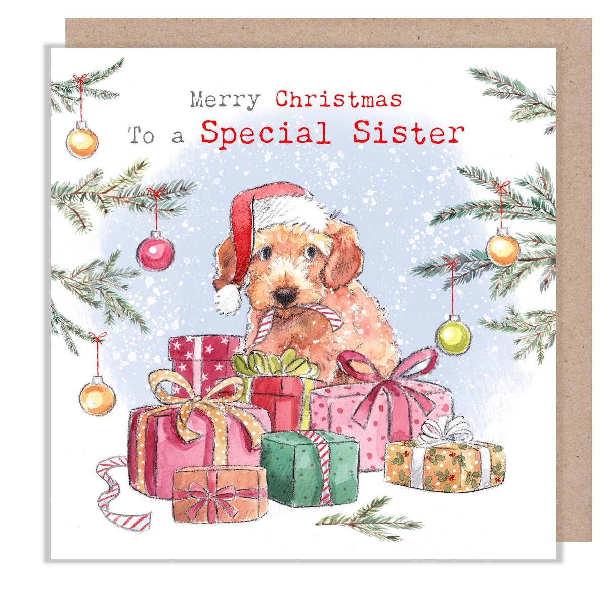 Special Sister Christmas Card - Cockapoo with Presents