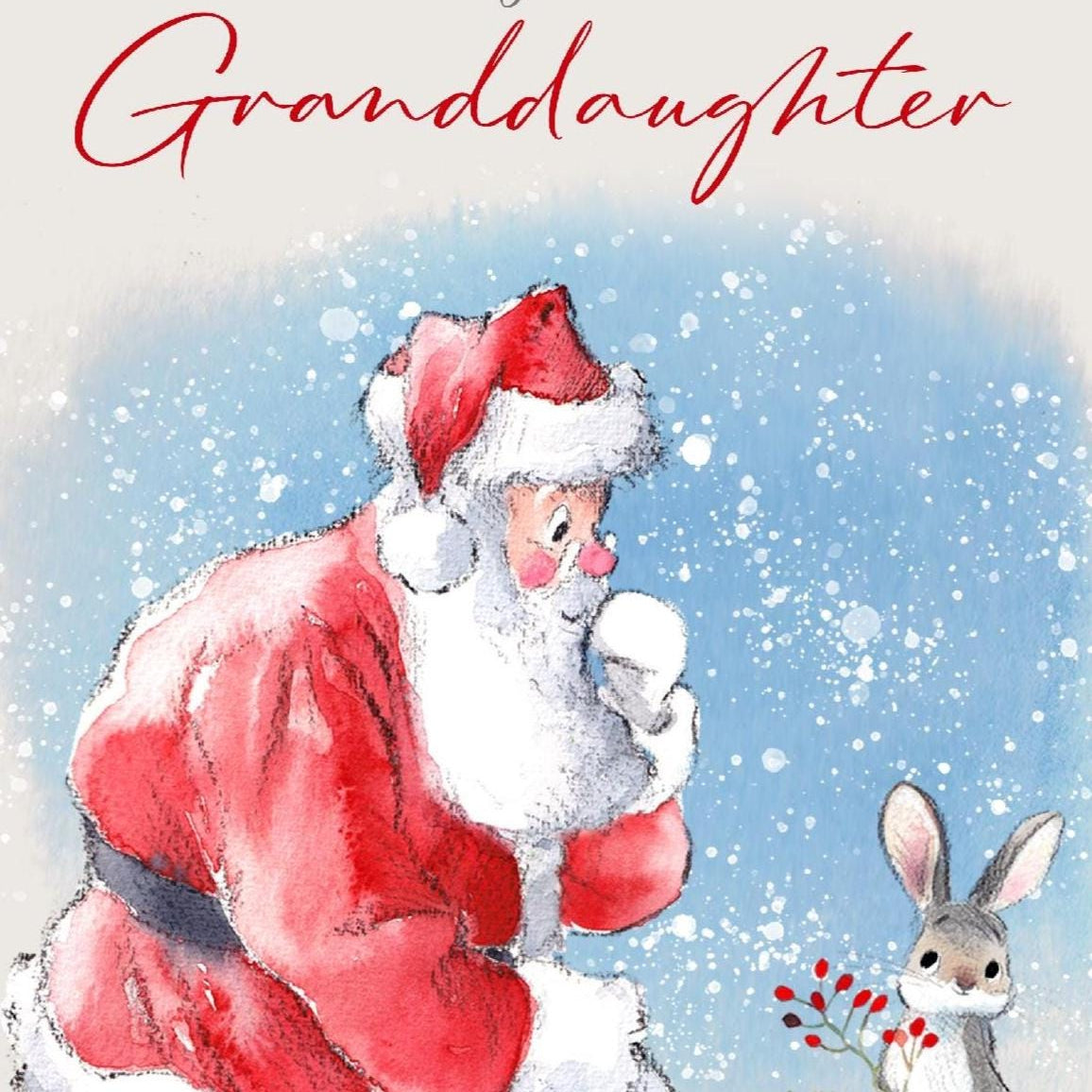Granddaughter Christmas Card - Jumbo Size - Santa with Rabbit