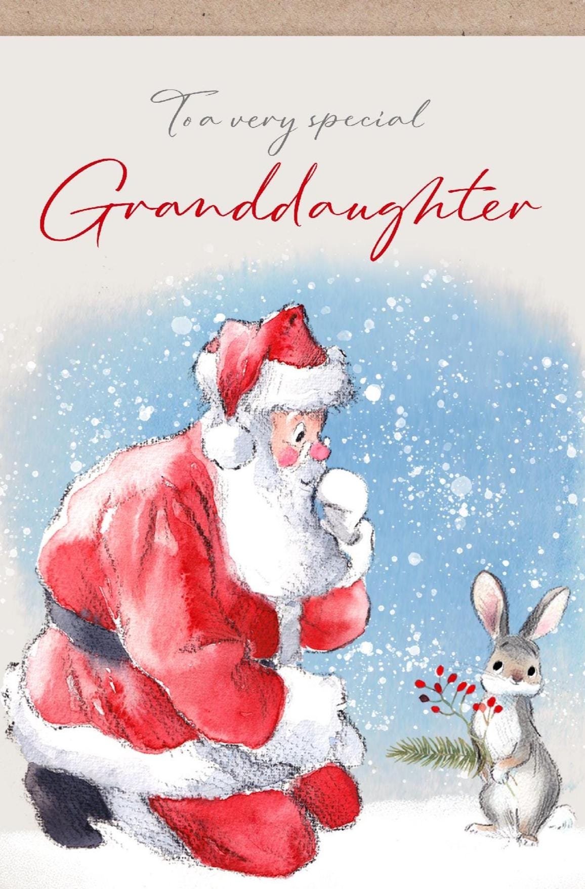 Granddaughter Christmas Card - Jumbo Size - Santa with Rabbit