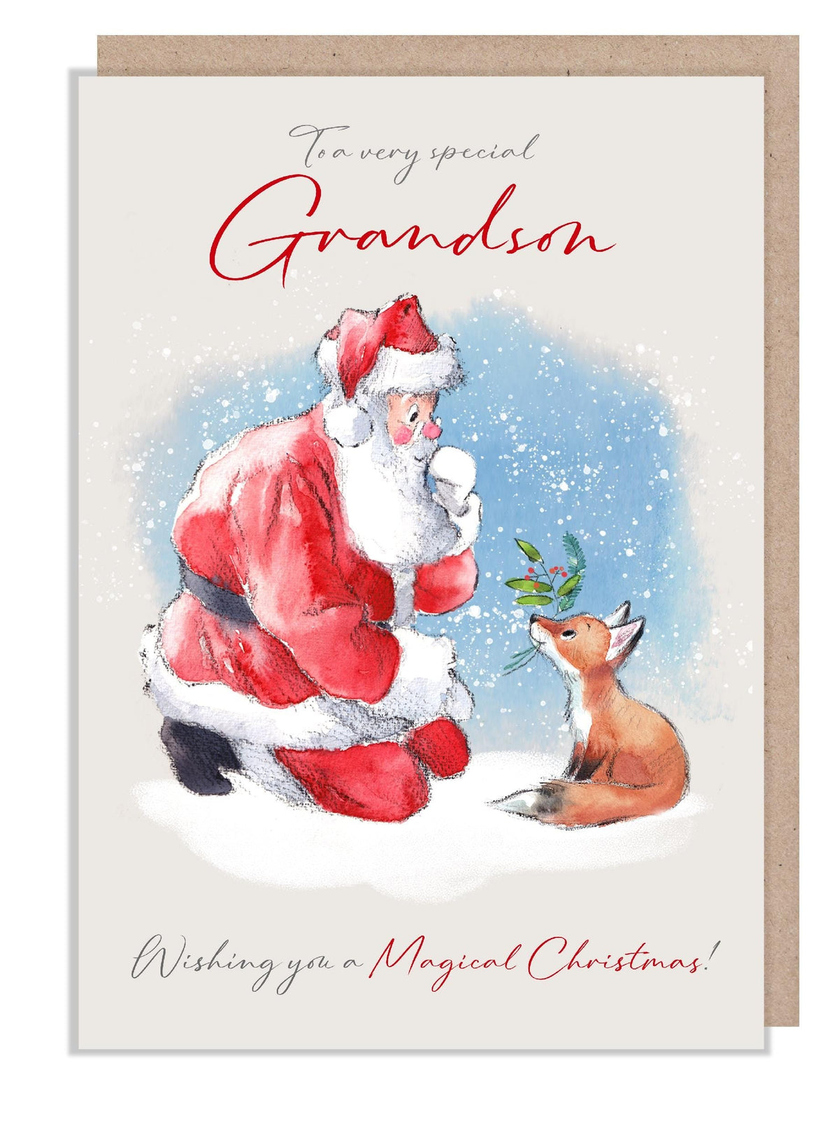 Grandson Christmas Card - Jumbo Size - Santa and Fox Cub