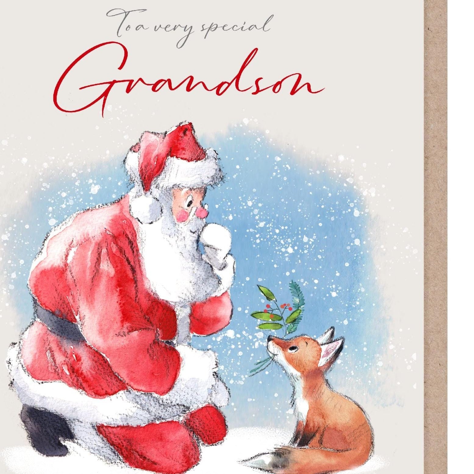 Grandson Christmas Card - Jumbo Size - Santa and Fox Cub
