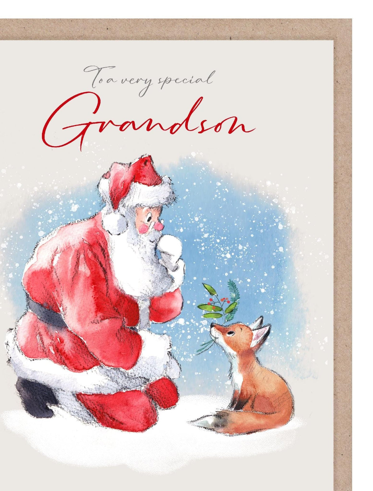 Grandson Christmas Card - Jumbo Size - Santa and Fox Cub