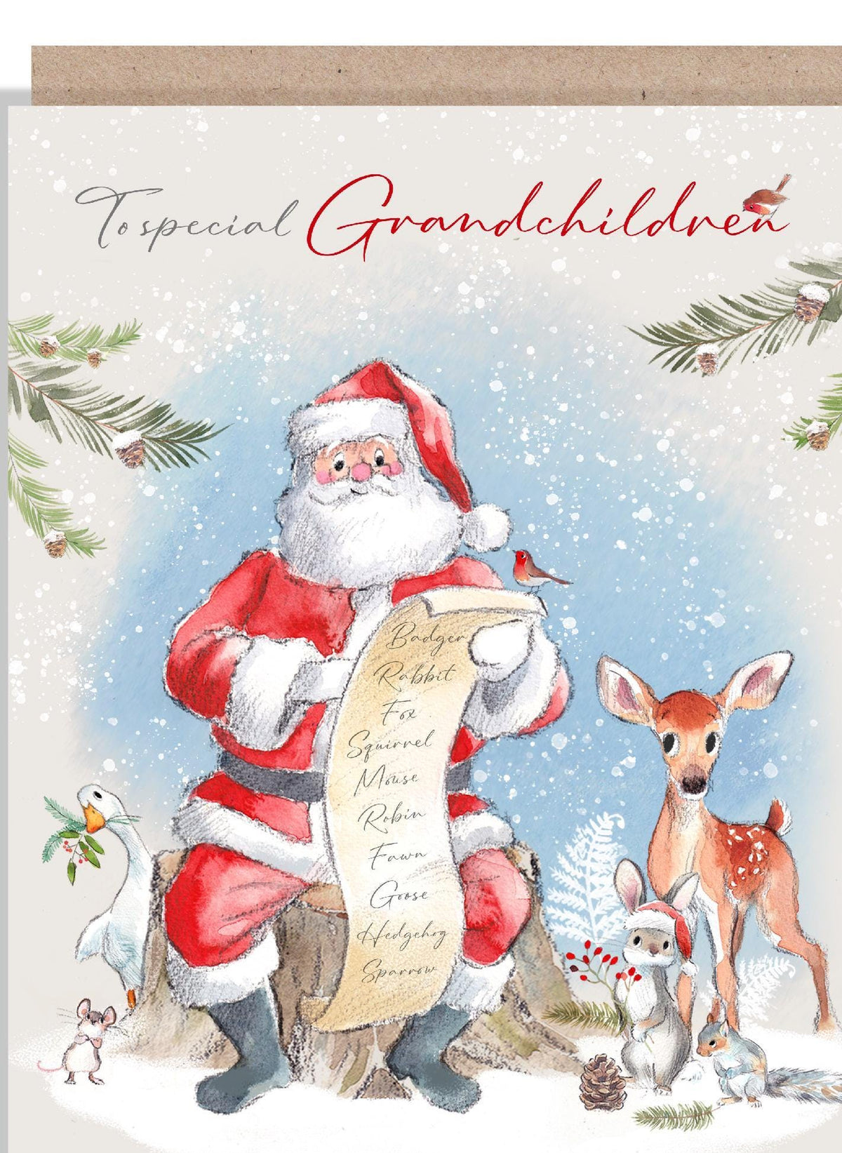 Grandchildren Christmas Card - Santa with Animals and List