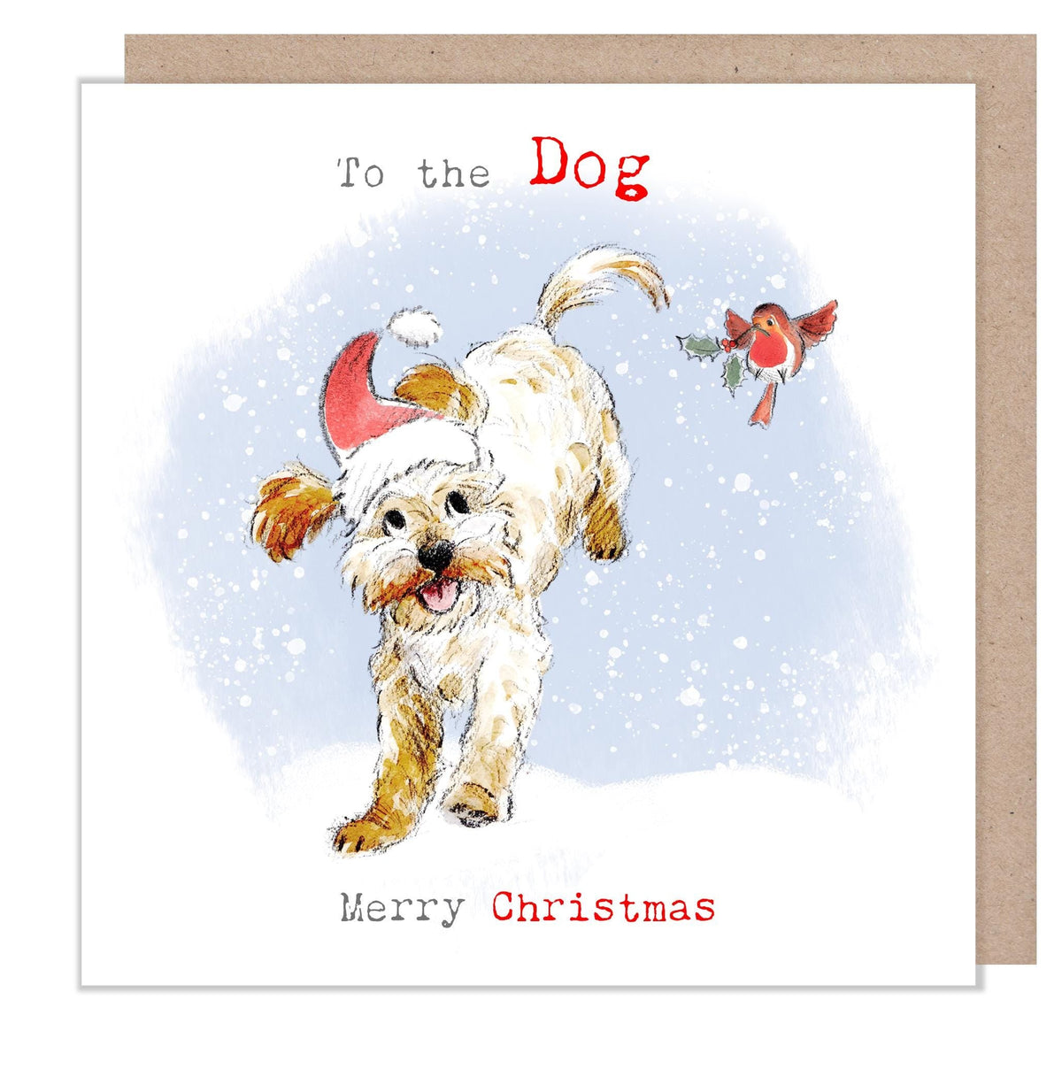 To the Dog Christmas Card - Cockapoo Running with Robin