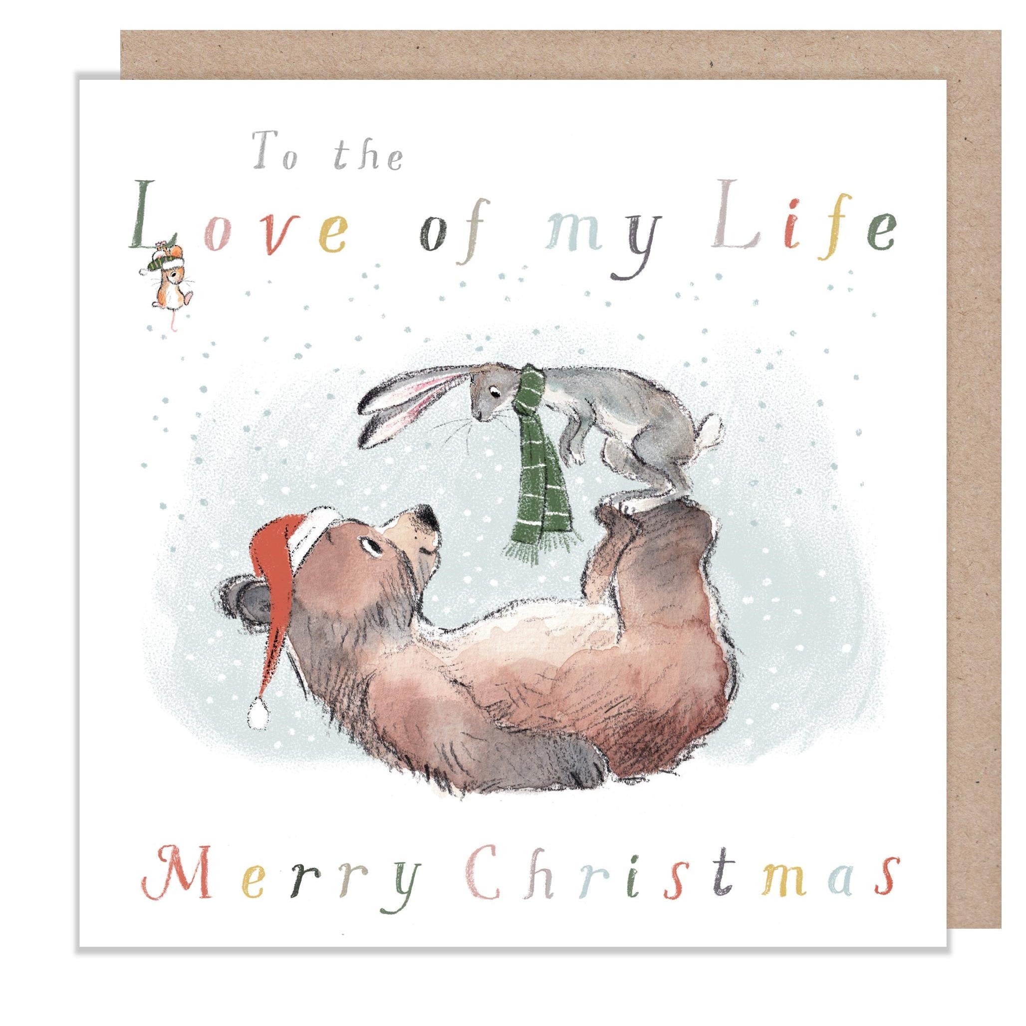 Love Of My Life Christmas Card - Hare on Bear's Feet