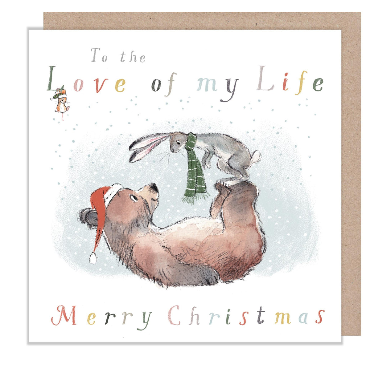 Love Of My Life Christmas Card - Hare on Bear's Feet
