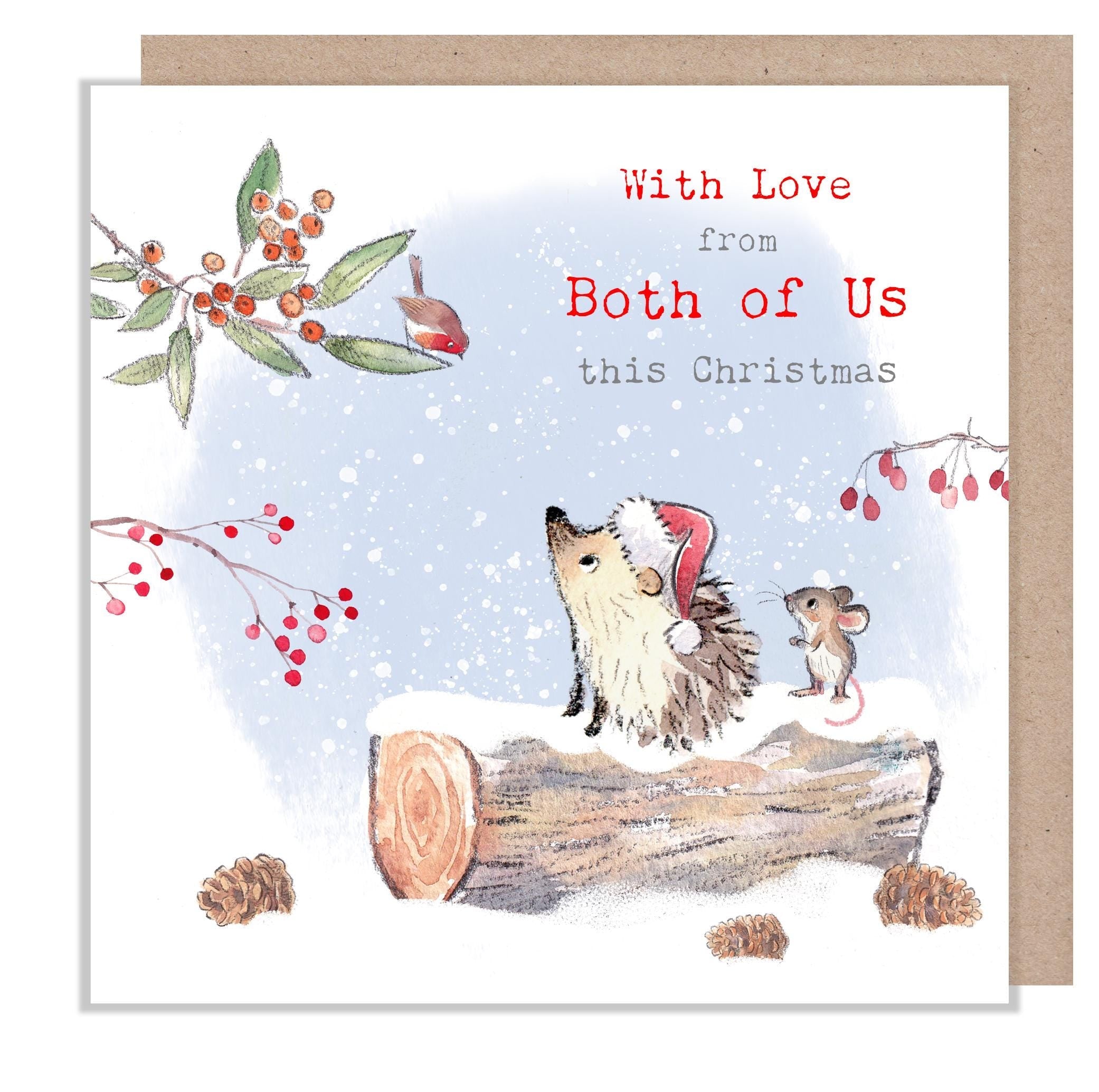 Both Of Us Christmas Card - Hedgehog and Mouse on a Log