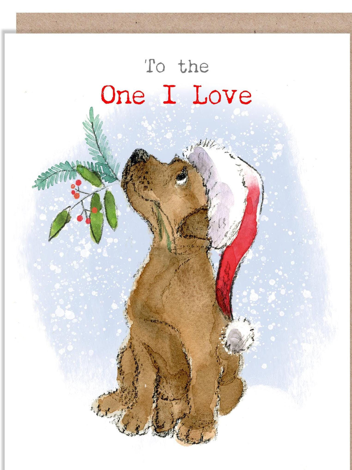 One I Love Christmas Card - Jumbo Size - Brown Labrador in Santa Hat