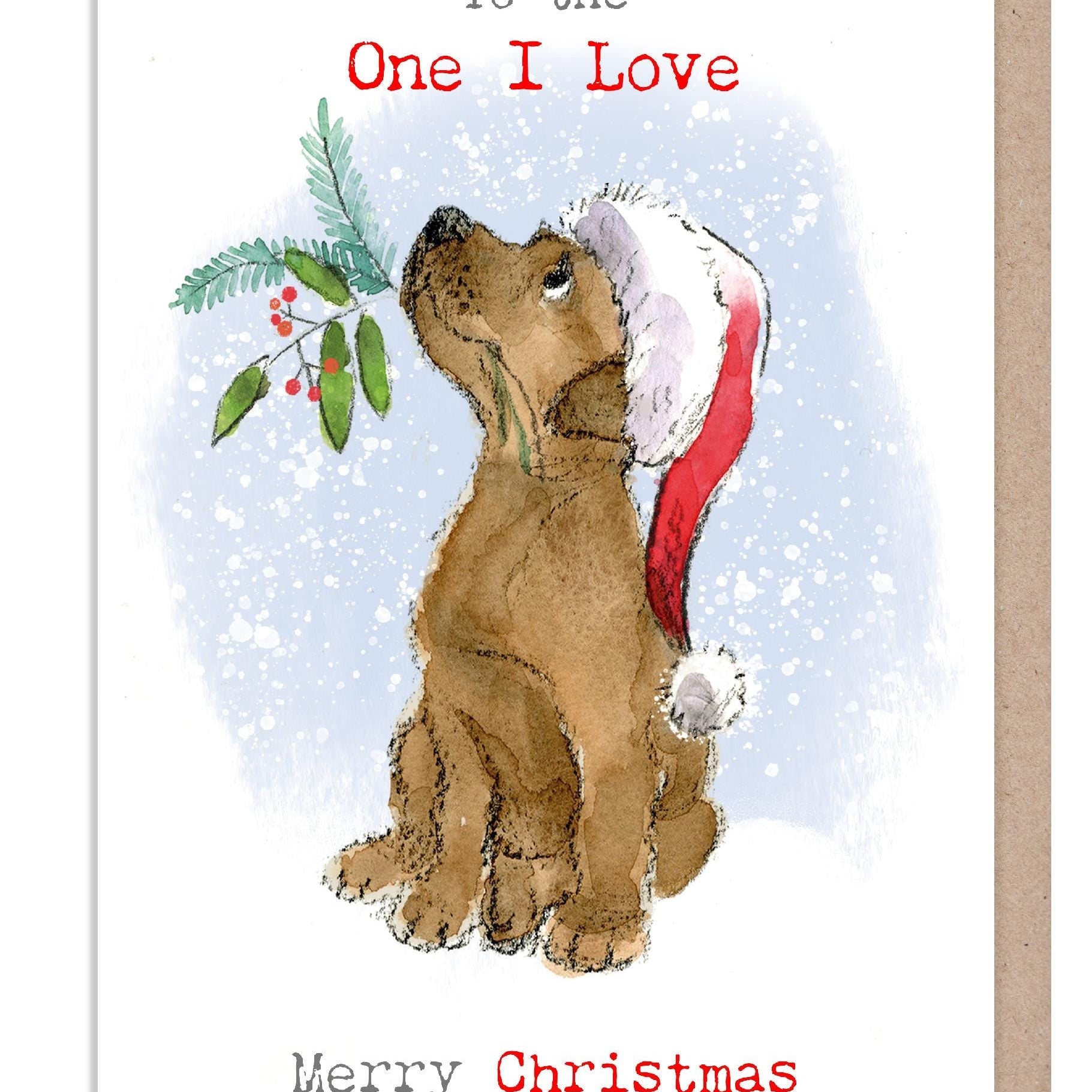 One I Love Christmas Card - Jumbo Size - Brown Labrador in Santa Hat