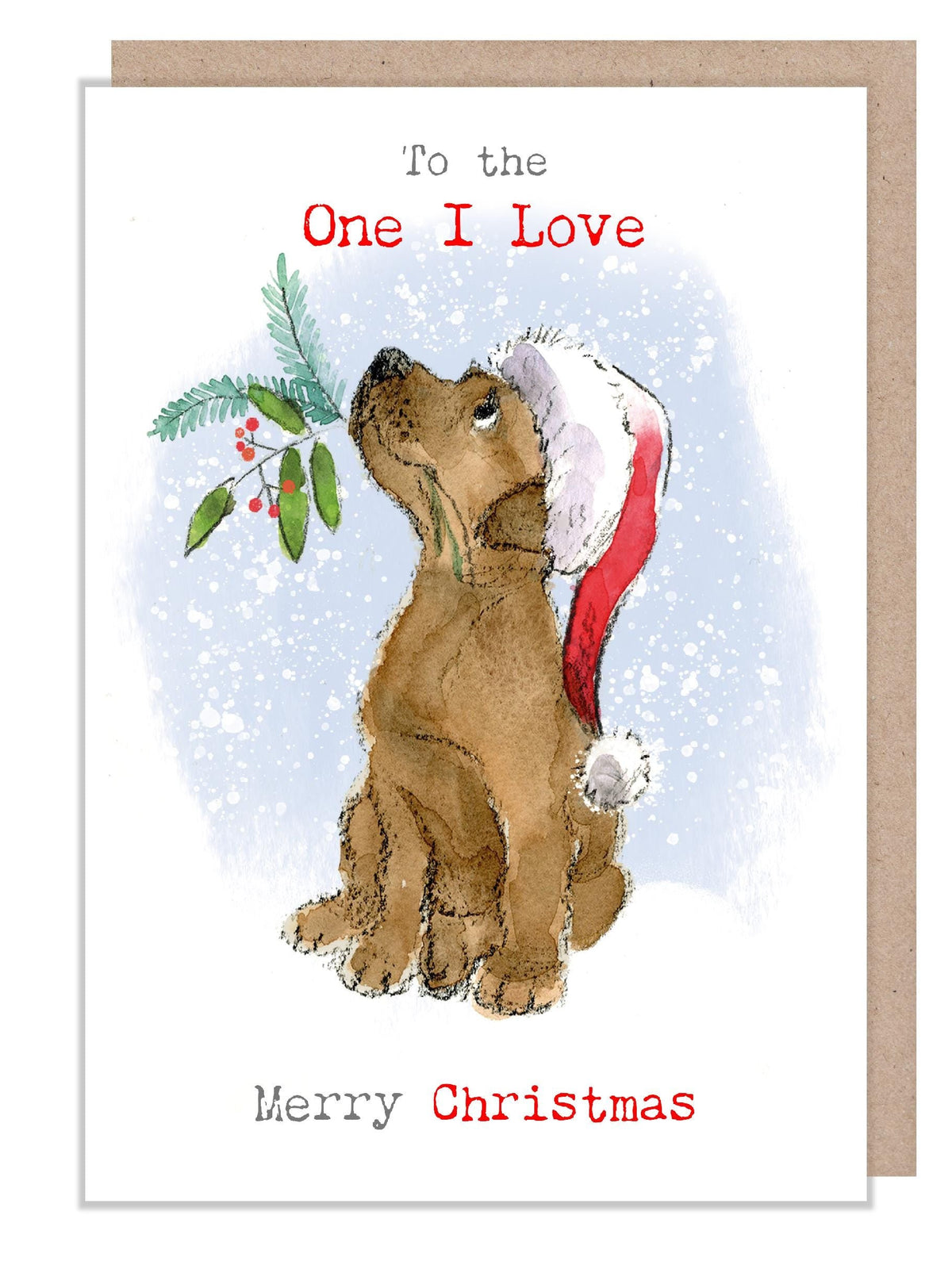 One I Love Christmas Card - Jumbo Size - Brown Labrador in Santa Hat