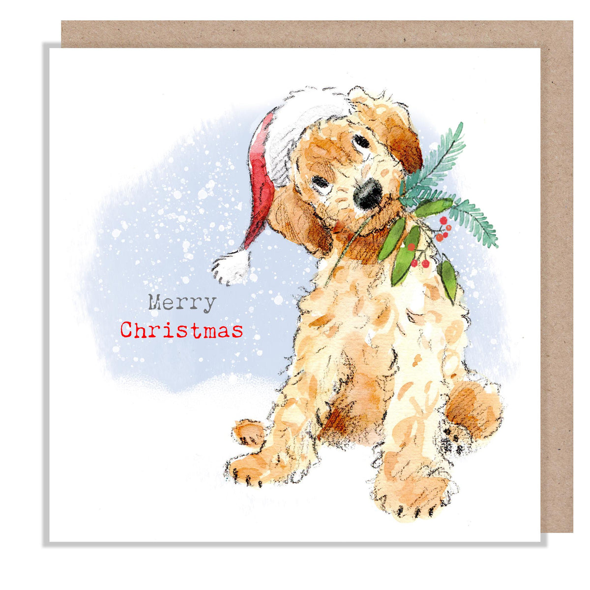 Merry Christmas Card - Cockapoo with Foliage
