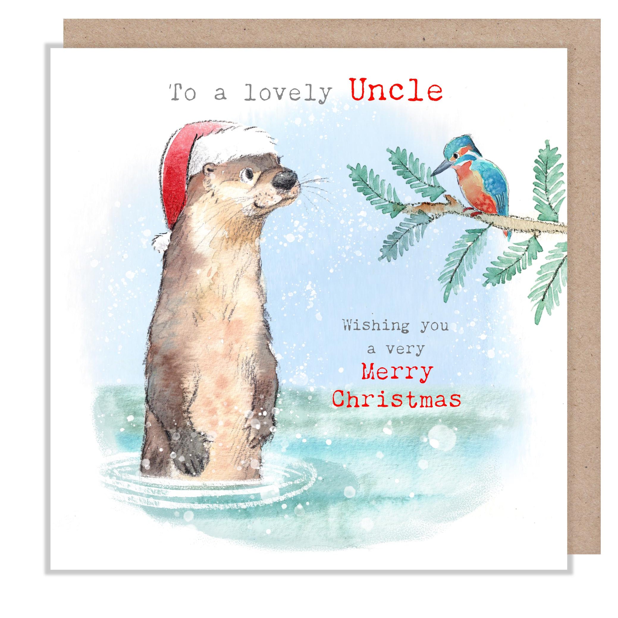 Uncle Christmas Card - Otter and Kingfisher