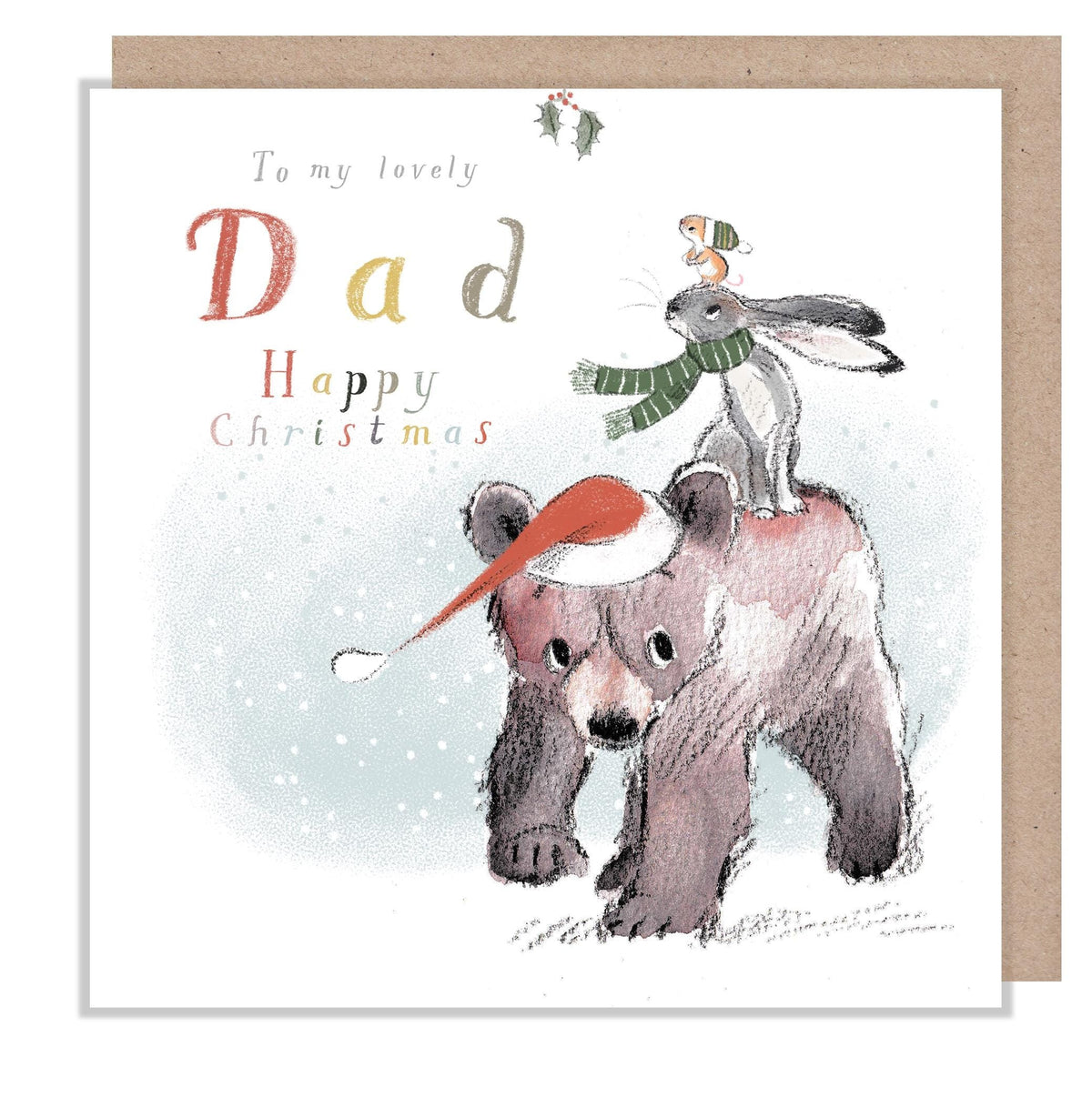 Dad Christmas Card - Hare and Mouse on Bear's Back