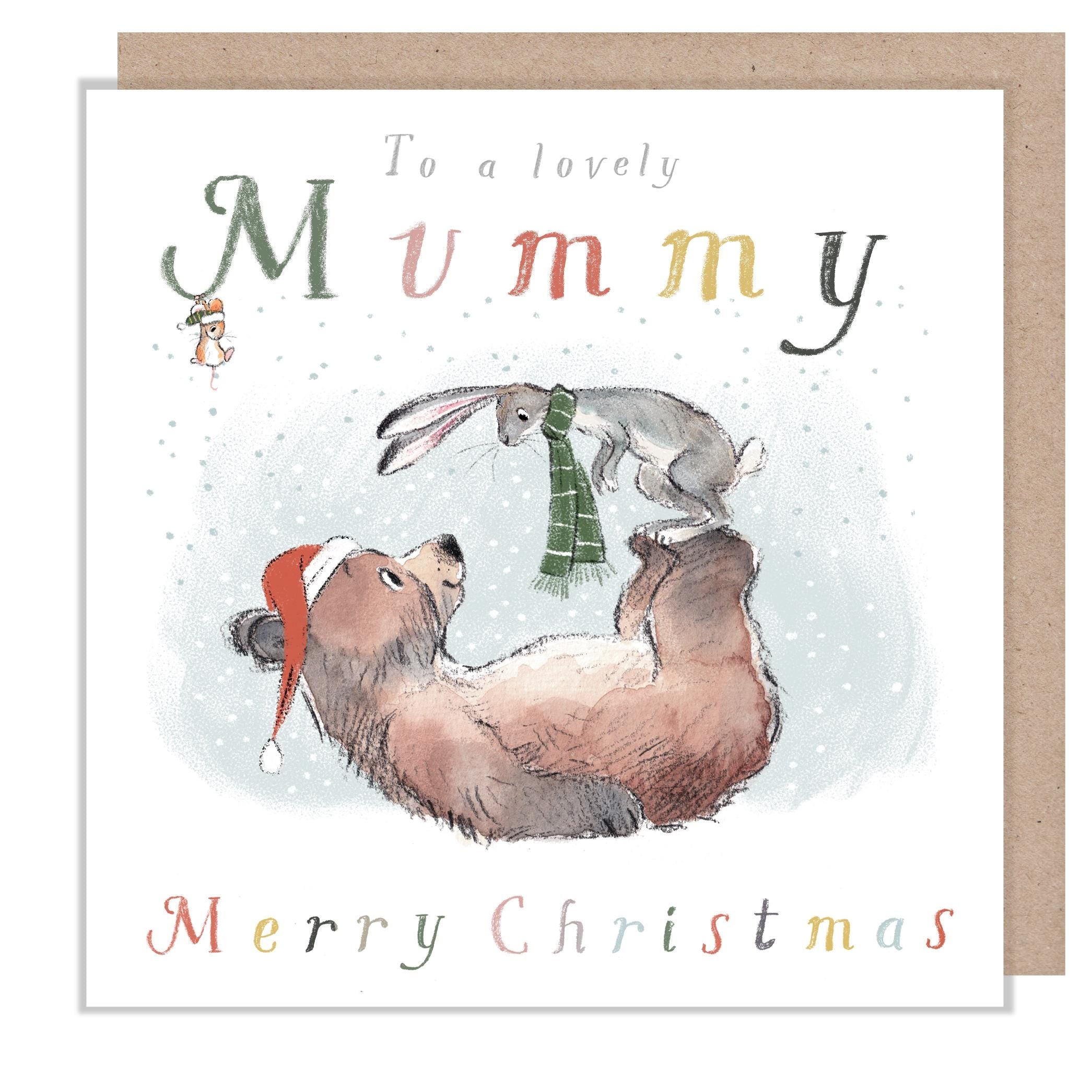 Mummy Christmas Card - Hare on Bear's Feet