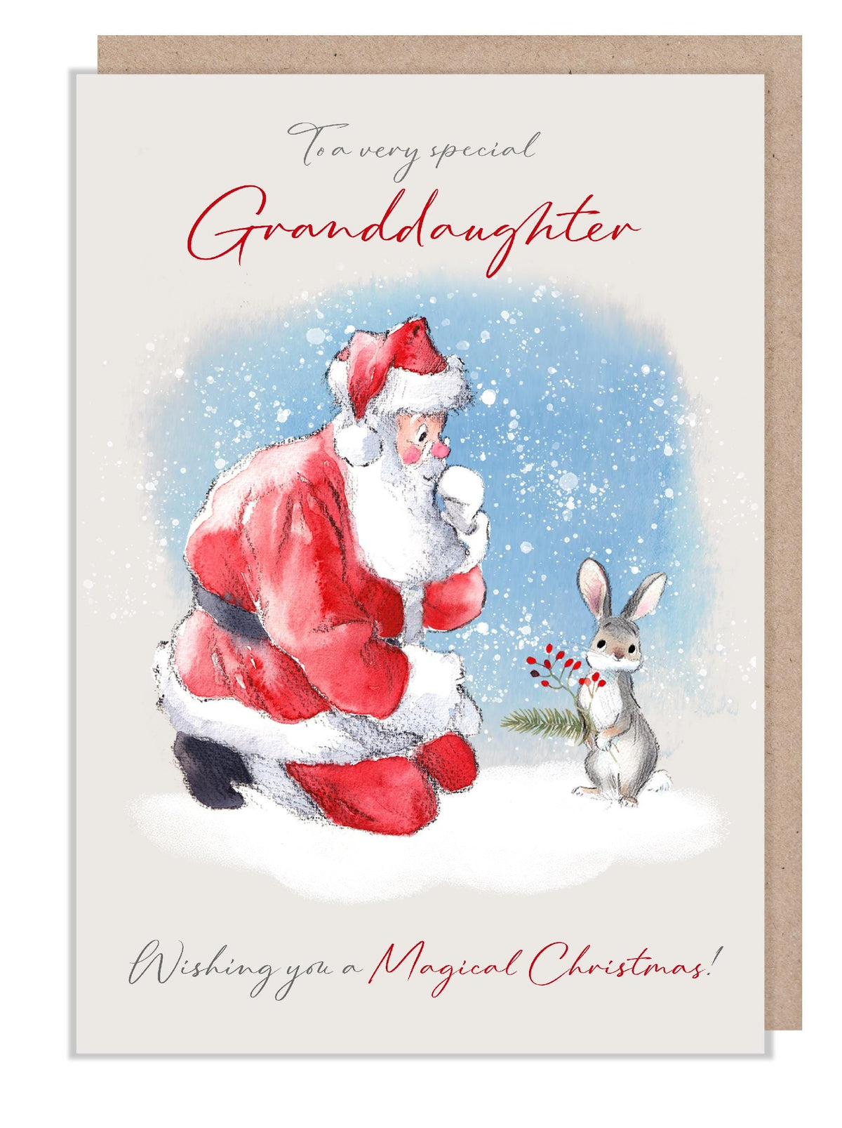 Granddaughter Christmas Card - Jumbo Size - Santa with Rabbit