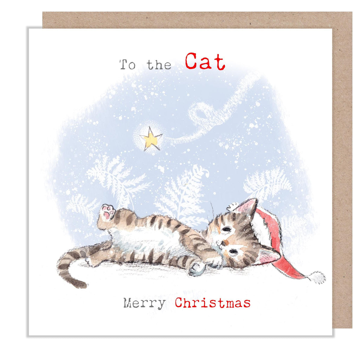 To the Cat Christmas Card - Tortoise Shell Kitten with Falling Star