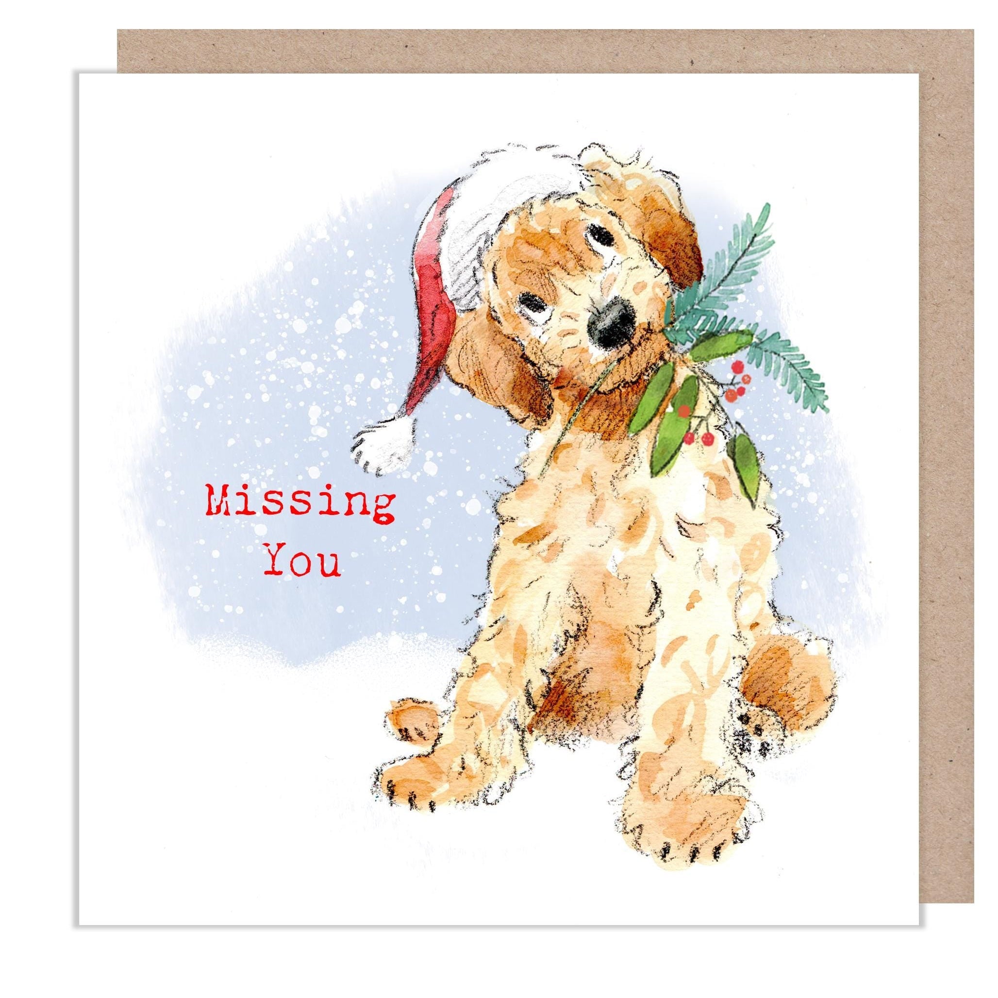 Missing You Christmas Card - Cockapoo with Foliage