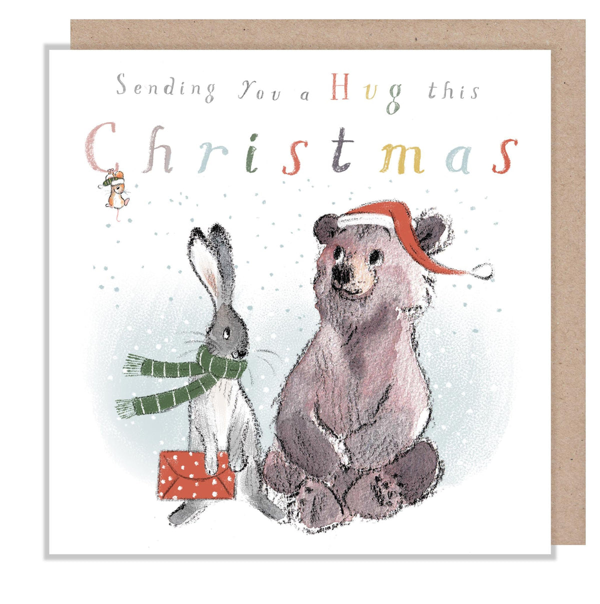 Sending You a Hug Christmas Card - Bear, Hare and Mouse