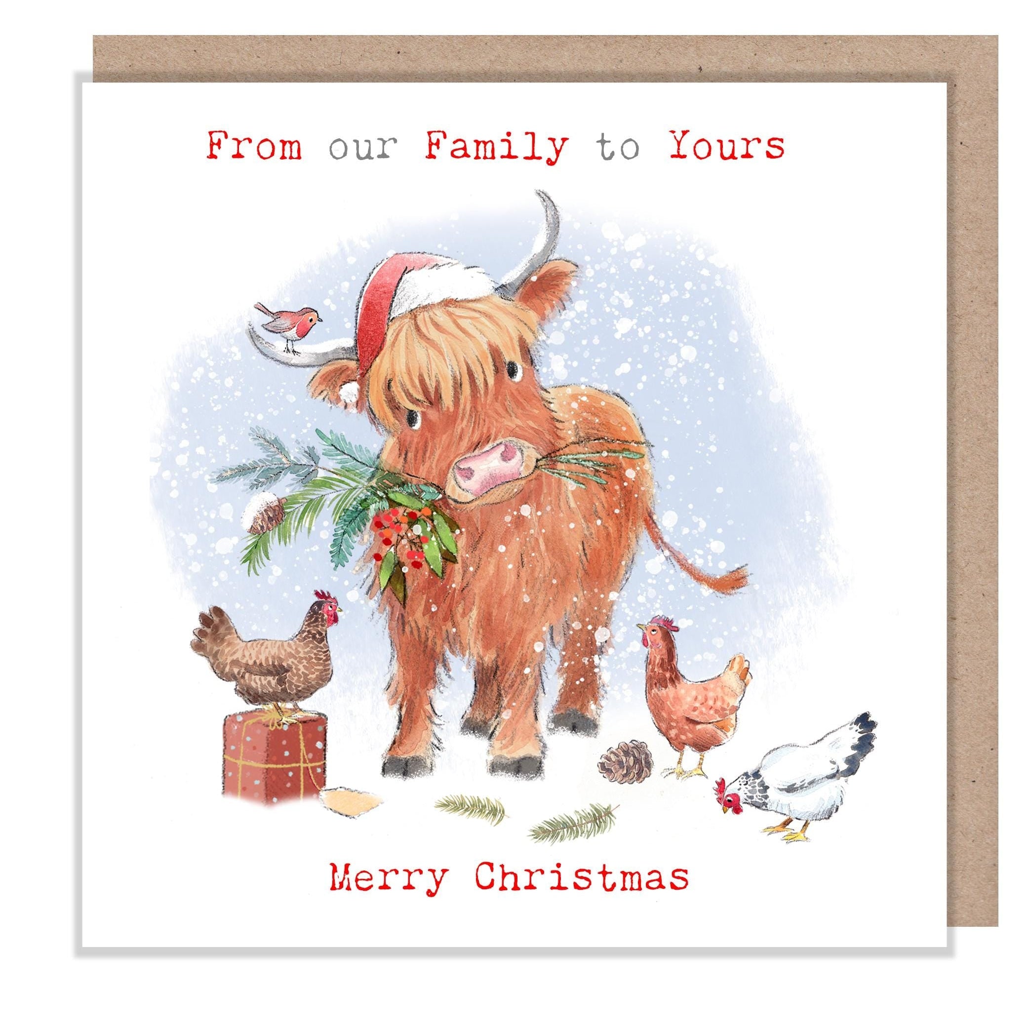 From Our Family Christmas Card - Highland Cow with Hens