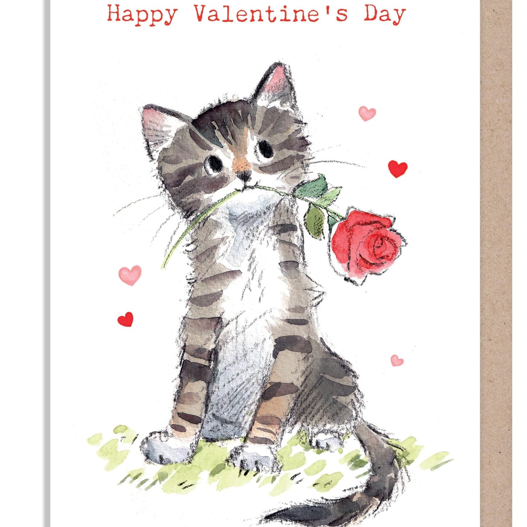 Valentine's Day Card - Happy Valentine's Day - Kitten with Rose