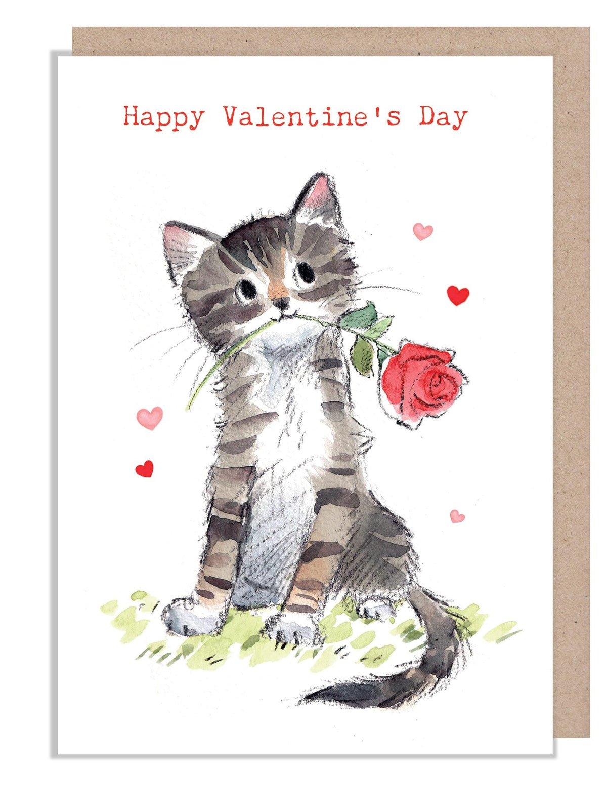 Valentine's Day Card - Happy Valentine's Day - Kitten with Rose