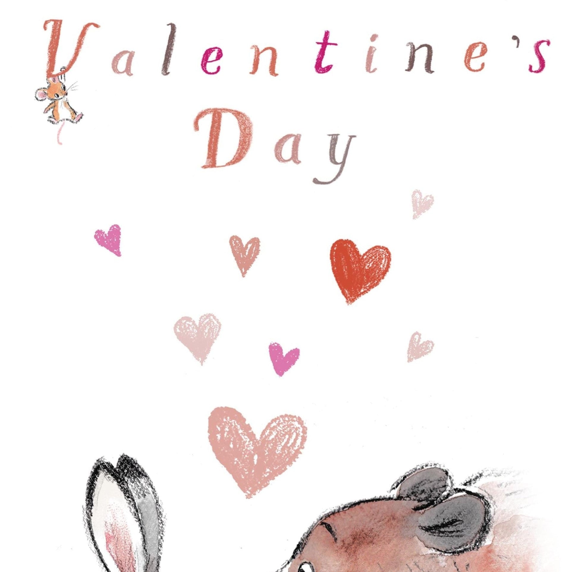 Valentines' Day Card - with All My Love - Bear Looking at Hare, Red Hearts